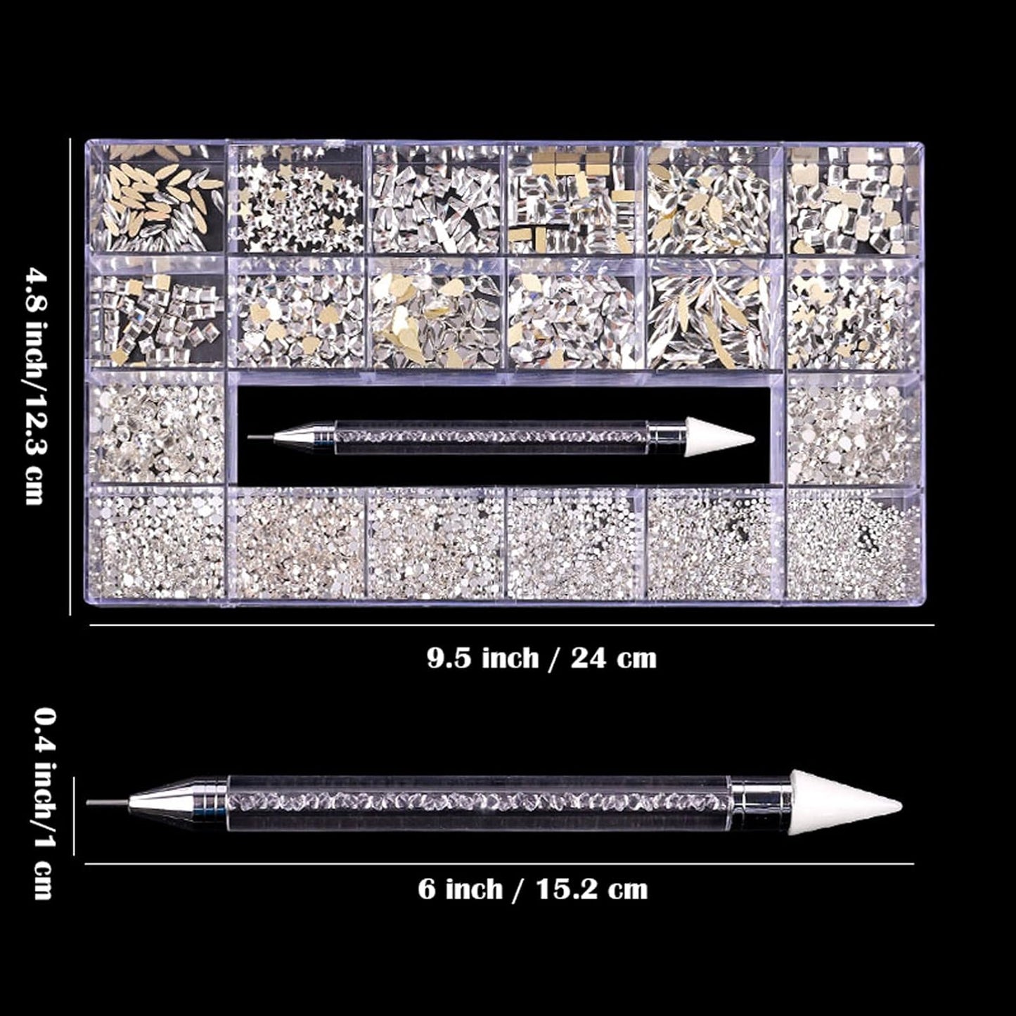 Nail Art Rhinestones, Nail Gems and Rhinestones Kit with Wax Pencil Flatback AB Rhinestones for Nails, Crafts, Makeup, Face, Clothes, Shoes-Velvo Beauty