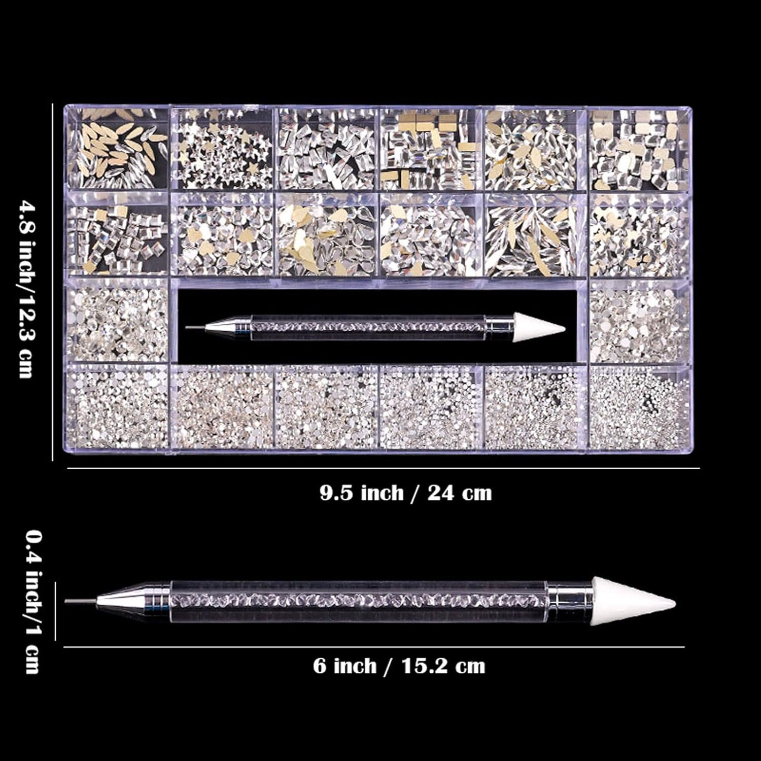 Nail Rhinestones Kit, Nail Art Decorations with Wax Pencil Flat AB Rhinestones Kit DIY Crafts Gemstones for Nail, Shoes, Clothes, Jewels (600 Gold diamonds + 2500 flat rhinestones)-Velvo Beauty