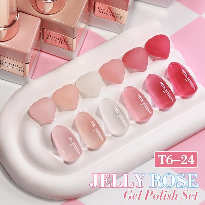 Double Rhythm 6 Pcs 15 ML Gel Polish Set Same Color Same Bottle Soak Off Gel Polish Kit Nail Art Manicure Salon DIY at Home for Women (Milky White Jelly Pink Nude Peach-T6-24)-Velvo Beauty