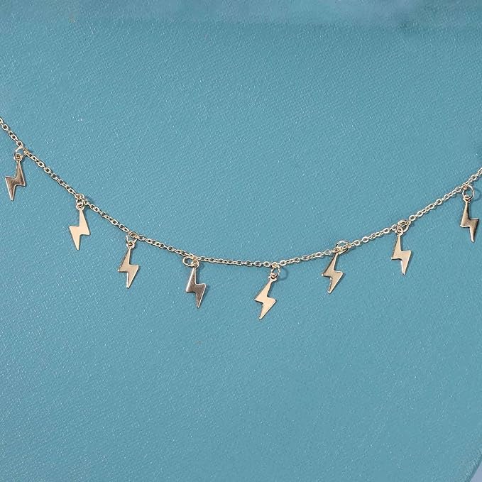 Boho Lighting Bolt Choker Necklace Gold Dangle Thunder Necklace Minimalist Collar Chain Necklace Weather Necklace Jewelry for Women and Girls-Velvo Beauty