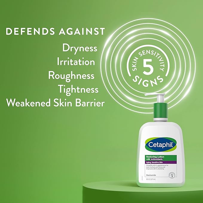 Cetaphil Restoring Body Lotion with Antioxidants for Aging Skin, Great for Neck and Chest Areas, Fragrance and Paraben Free, Suitable for Sensitive Skin 16 oz. Bottle-Velvo Beauty