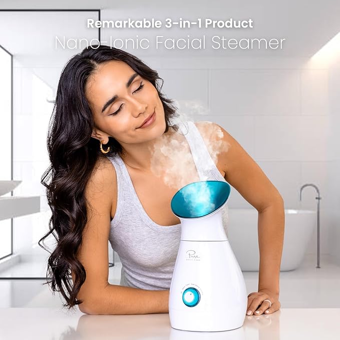 Pure Daily Care NanoSteamer Large 3-in-1 Nano Ionic Facial Steamer with Precise Temp Control - Humidifier - Unclogs Pores - Blackheads - Spa Quality - Bonus 5 Piece Stainless Steel Skin Kit (Teal)-Velvo Beauty