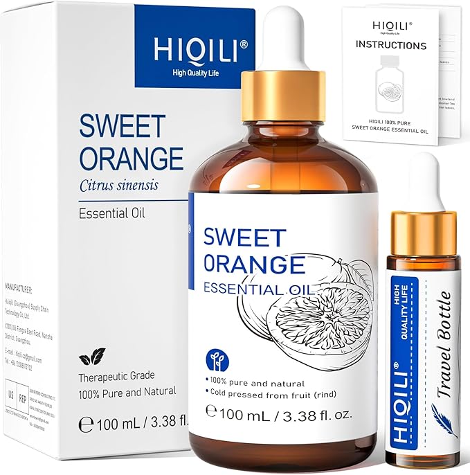HIQILI 100ML Orange Essential Oil for Air Freshener, DIY Soap, Skin Care, Can be Added to Diffusers, Dryer Balls, Lotions for Use - 3.38 Fl Oz-Velvo Beauty