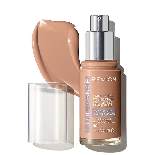 Revlon Illuminance Skin-Caring Liquid Foundation, Hyaluronic Acid, Hydrating and Nourishing Formula with Medium Coverage, 401 Light Coffee (Pack of 1)-Velvo Beauty