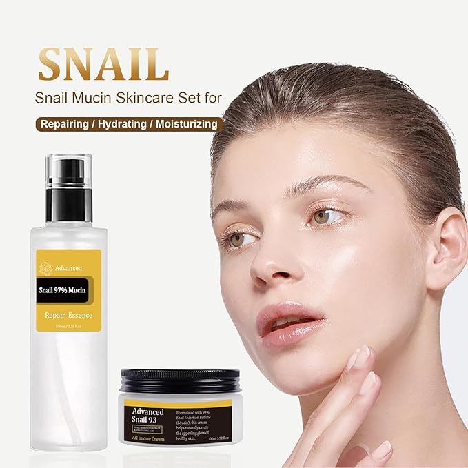 Snail Mucin Power Essence Set 3PCS, Snail Mucin Serum+Snail Mucin Moisturizer+Snail Hydrogel Eye Patch, Korean Skin Care Set for Hydrating, Dark Circles Undereye-Velvo Beauty