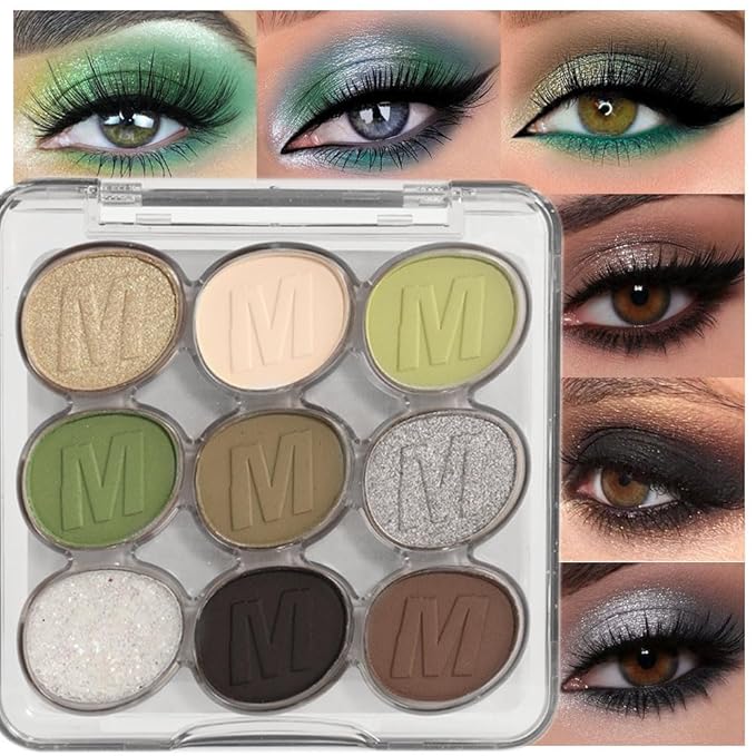 SUAKE Waterproof 9 Colors Shimmer Matte Eyeshadow Palette.Longwearing Highly Pigmented Glitter Eye Makeup Palet. Sparkle Pearlescent paleta de sombras 1# Gold Green-Velvo Beauty