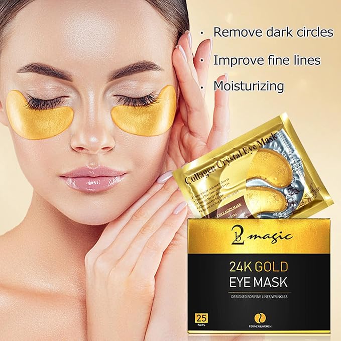 Under Eye Patches 25 Pairs, Golden Eye Mask with Amino Acid & Collagen for Puffy Eyes, Dark Circles,Bags and Wrinkles with Collagen-Velvo Beauty