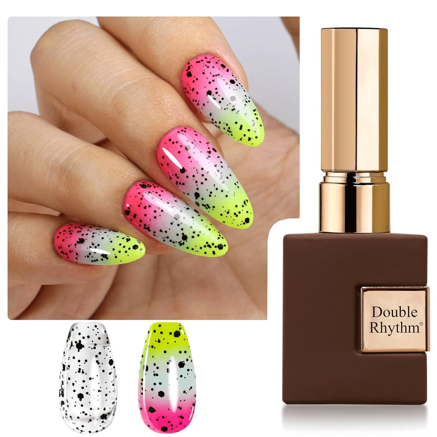Double Rhythm 15ML No Wipe Gel Top Coat Base Coat Iridescent Glitter Shimmer 2 in 1 Nail Polish Soak Off Manicure DIY Home Salon (Eggshell Top Coat-2)-Velvo Beauty