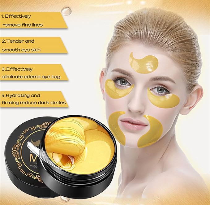 Under Eye Patches, Eye Mask, Eye Patches for Puffy Eyes and Dark Circles Reduce Eye Bags Fine Lines Smooth Wrinkle, Anti-Aging,Hydrating, 24K Gold Eye Skin care Pads with Collagen (60PCS) Black-Velvo Beauty
