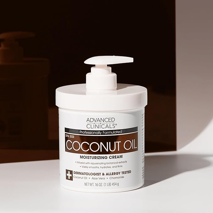 Advanced Clinicals Coconut Oil Body Cream For Women & Men | Hydrating Coconut Lotion For Extremely Dry Skin | Visible Anti Aging Body Butter Skin Care Balm Moisturizer For Hand, Heel, Feet, 16 Ounce-Velvo Beauty