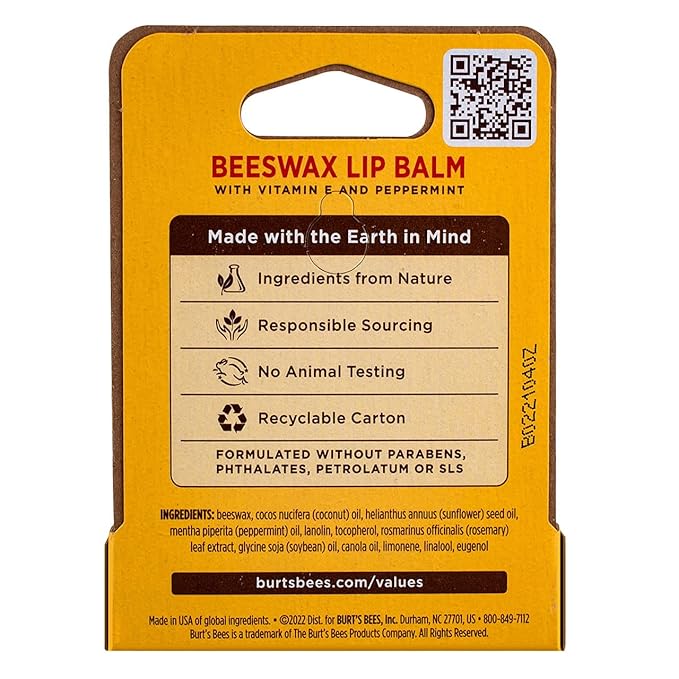Burt's Bees Beeswax Lip Balm with Vitamin E & Peppermint 0.15 oz (Pack of 5)-Velvo Beauty