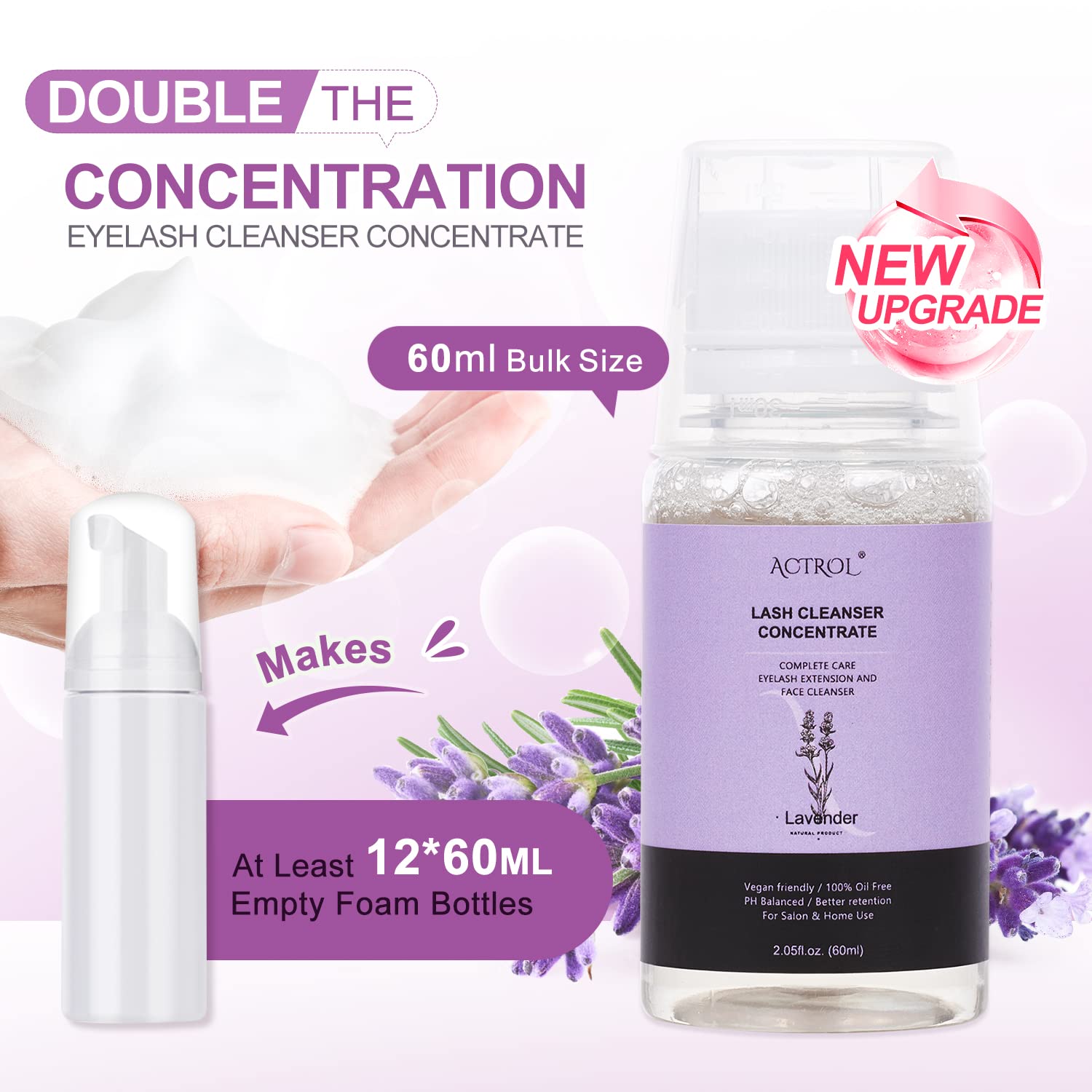 Eyelash Cleanser Concentrate 60ml Lavender Professional Lash Shampoo Foaming Cleanser DIY Wash for Extensions Lashes with Salon Home Care-Makes 12 Bottles-Velvo Beauty