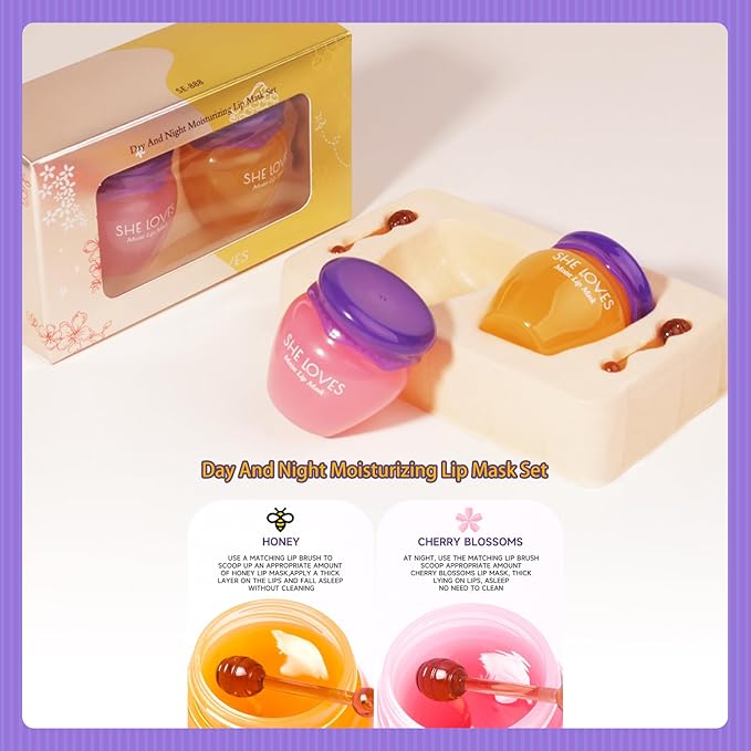 Sakura & Honey Lip Mask with Stick, Day & Night Repair Deep Moisture and Fade Lip Lines, Rich in Vitamin E & Cherry Blossom Extract Beeswax Essence Natural Lip Enhancer Care Sleeping Lip Mask-Velvo Beauty