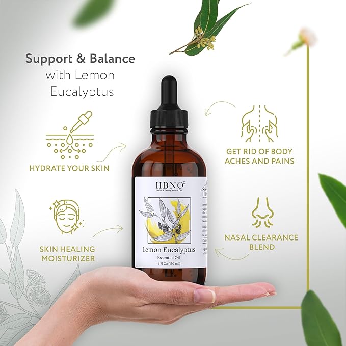 HBNO Lemon Eucalyptus Essential Oil - 4 oz (120ml) - Natural - Perfect for Cleaning, Aromatherapy, DIY, Soap & Diffuser-Velvo Beauty