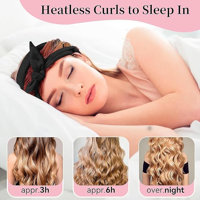 Heatless Curling Rod Headband, Upgraded 60" Extra Long Heatless Curls Headband Soft Hair Curlers to Sleep In Hair Rollers No Heat Curls (Deep Black)-Velvo Beauty
