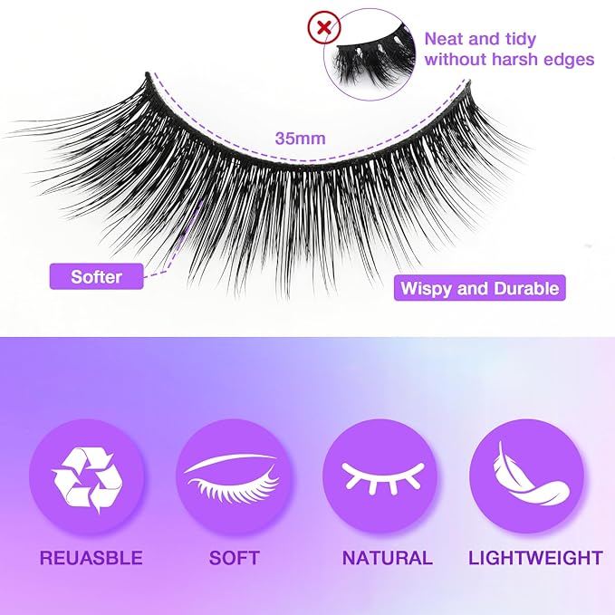 Wispy False Eyelashes Kit With Bond, Seal and Tweezer, 7 Pairs Natural Look Fake Cat Eye Lashes Strips Thin Band Extensions Waterproof Easy Eyelashes for Beginners RQ10-Velvo Beauty