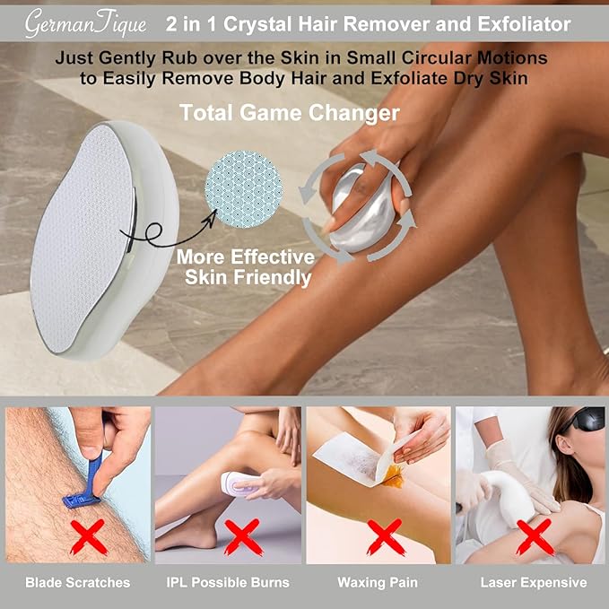 Crystal Hair Eraser,Natural Crystal Hair Remover,Reusable Painless Nano Glass Hair Removal Device Without Shaver,Gentle Crystal Epilator and Exfoliator for Soft Silky Skin(Silver)-Velvo Beauty