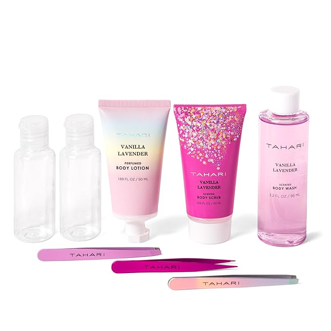 Tahari Spa Gift Set for Women, Vanilla Lavender Spa Set, Bath Kit for Women Gift Set Includes Body Lotion, Body Wash, Hand Cream, Lotion Gift Set for Women, Birthday Gifts For Women - (Black)-Velvo Beauty