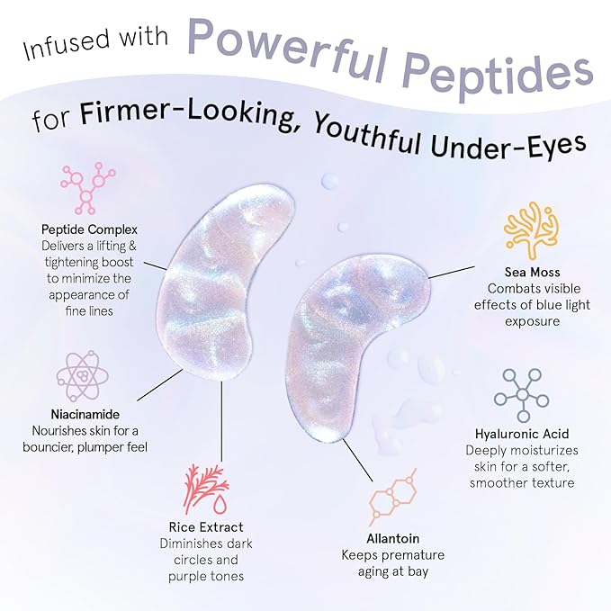 grace & stella Peptide Under Eye Patches with Niacinamide & Rice Extract - Firming Eye Masks for Dark Circles and Puffiness - Gel Mask for Firmer-Looking Skin - Vegan, Cruelty-Free (White, 48 Pairs)-Velvo Beauty