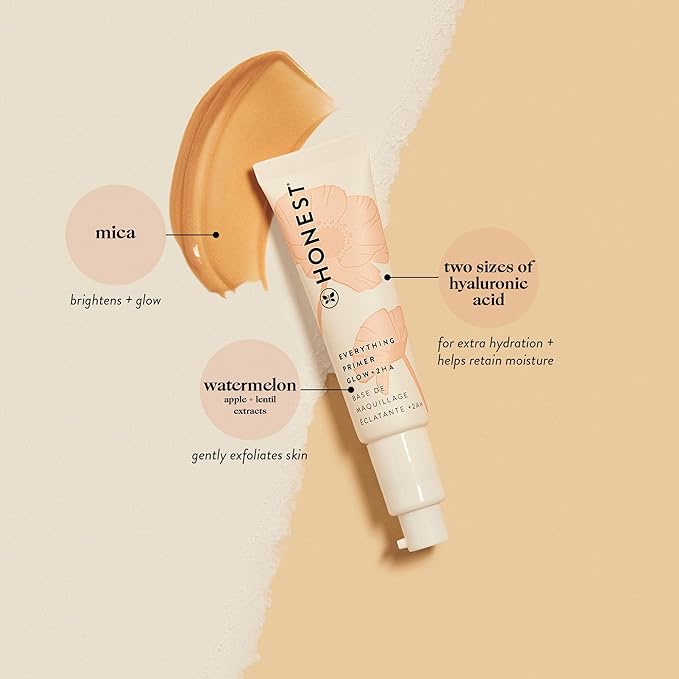 Honest Beauty Everything Glow Primer for All Skin Types | Preps, Brightens, + Hydrates Skin | 2 Types of Hyaluronic Acid, Watermelon + Apple Extracts | EWG Verified, Vegan + Cruelty Free | 1 fl oz-Velvo Beauty