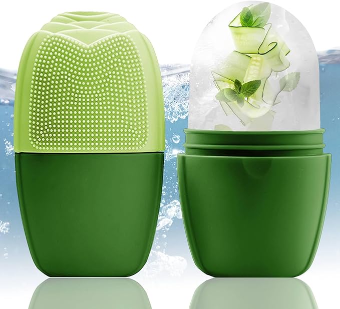 XHJRI Ice Face Roller Massager,Ice Cube Roller for Face, Eyes and Neck Naturally Conditioning and Skin Care,De-Puff Eye Bags,Reduce Migraine Pain,Reusable Massage Silicone Ice Mold (New Green)-Velvo Beauty