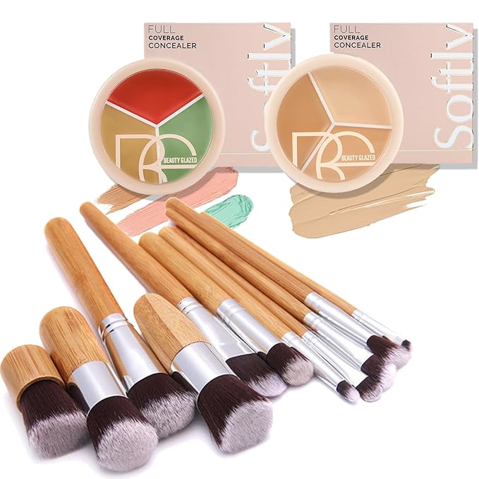 6 Color Correcting Concealer Kit with 11 Pcs Makeup Brush Kits, Light Color Combination Cream Concealer Palet for Light to Medium Skin Tone, Cover Dark Circles, Bruises, Spots, Blemish-Velvo Beauty