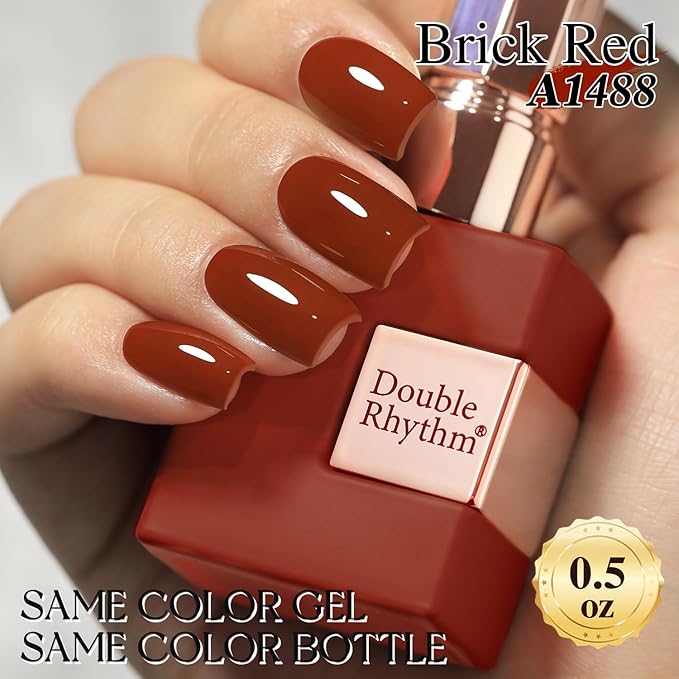 Double Rhythm Translucent Gel Polish Sheer Neutral Natural Light Milky Same Color Same Bottle 15ML Jelly UV Polish Nail Art DIY at Home (Brick Red-A1488)-Velvo Beauty