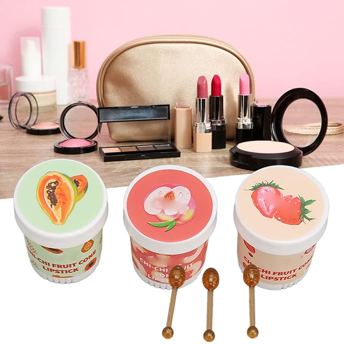 Lip Care Balm, Ice Cream Shape 3 Scent Lip Balm Pot Refreshing for Daily Care-Velvo Beauty