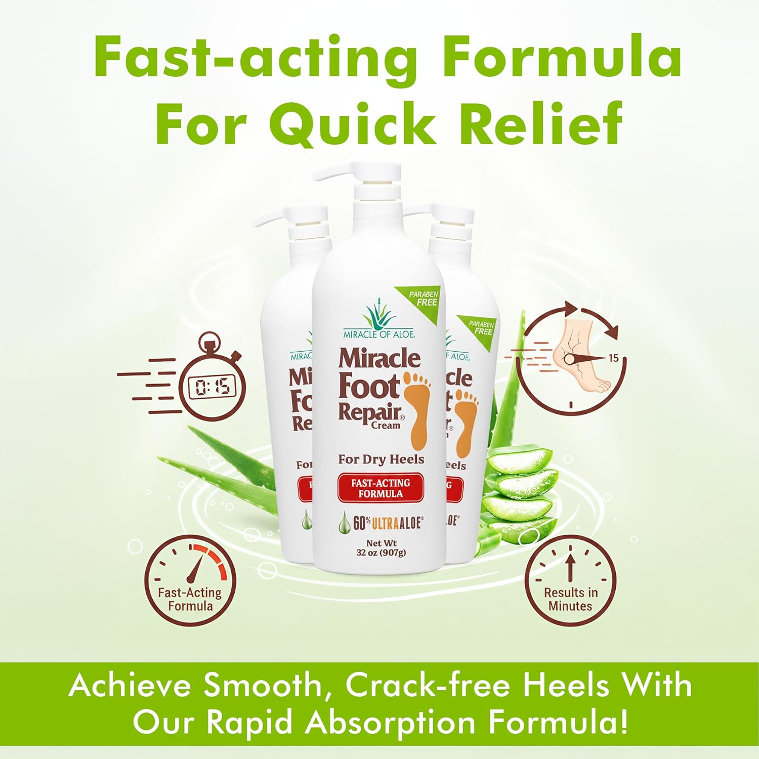 Miracle Foot Repair Cream (32 oz) Repairs Dry Cracked Heels and Feet, 60% Pure UltraAloe Moisturizes, Softens, and Repairs-Velvo Beauty