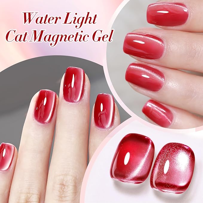 Born Pretty Magnetic Gel Nail Polish Water Light Cat Magnetic Eye Jelly Pink Glass Crystal Gel Polish Glitter Shimmer Auroras Nail Polish LED Nail Art Manicure Kit 6PCS-Velvo Beauty