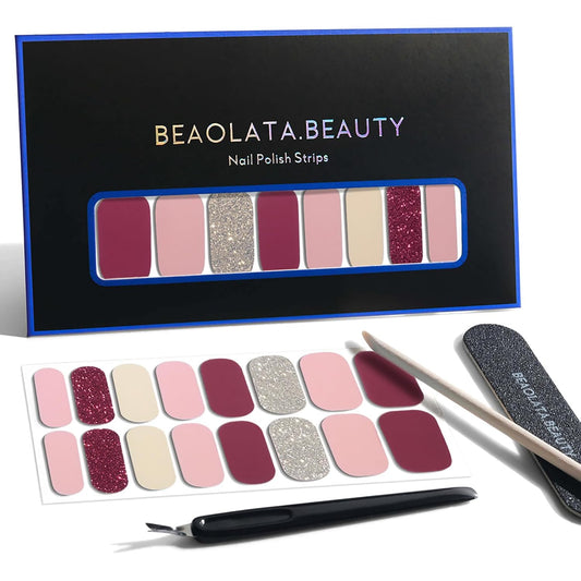 Nail Polish Strips, 32PCS Salon Quality Wraps, Long Lasting Gel Nail Stickers for Women Easy Apply& Remove (Straberry Shortcake)-Velvo Beauty