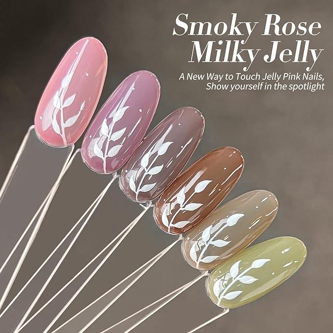 Born Pretty Jelly Gel Nail Polish Milky Jelly Translucent Gel Polish Sheer Red Purple Brown Grey Green Nail Art Varnish Manicure 6PCS-Velvo Beauty