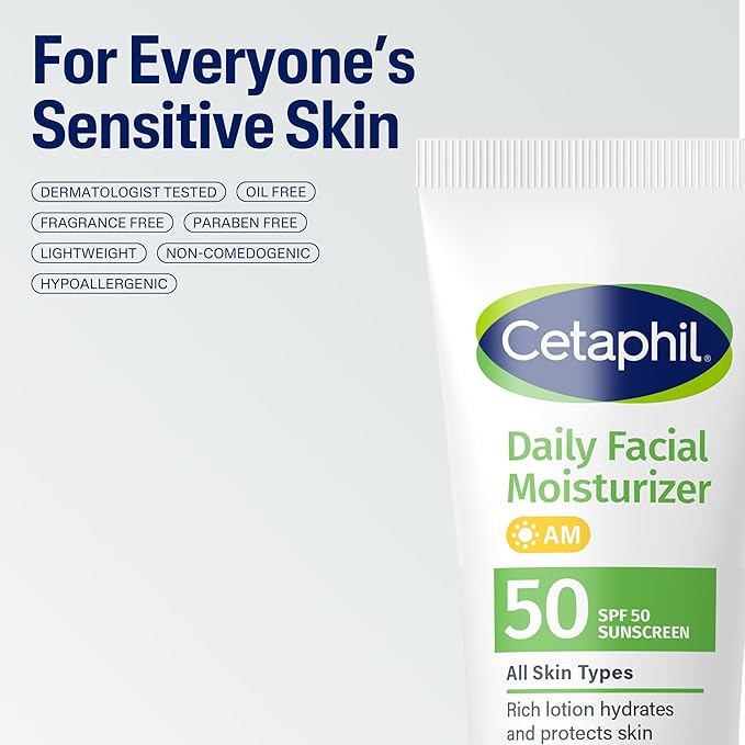 Cetaphil Daily Facial Moisturizer SPF 50, 1.7 Fl Oz (Pack of 2), Gentle Facial Moisturizer For Dry to Normal Skin Types, No Added Fragrance, Dermatologist Recommended (Packaging May Vary)-Velvo Beauty