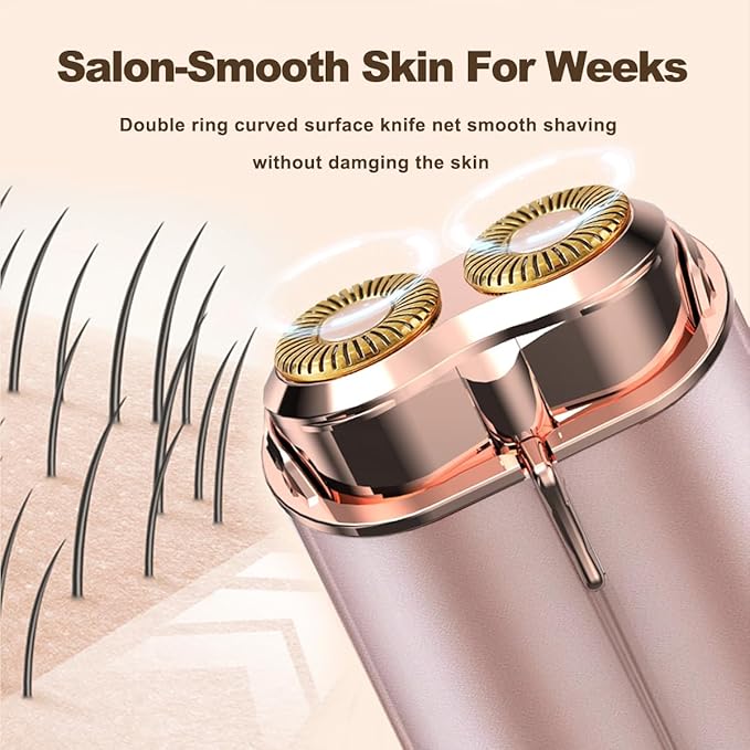 Facial Hair Removal for Women, Portable Painless Electric Shaver Device with Built-in LED, Wet/Dry Electric Razor Hair Remover Epilators for Face, Chin, Upper Lip and Arms (Rose Gold-2025)-Velvo Beauty