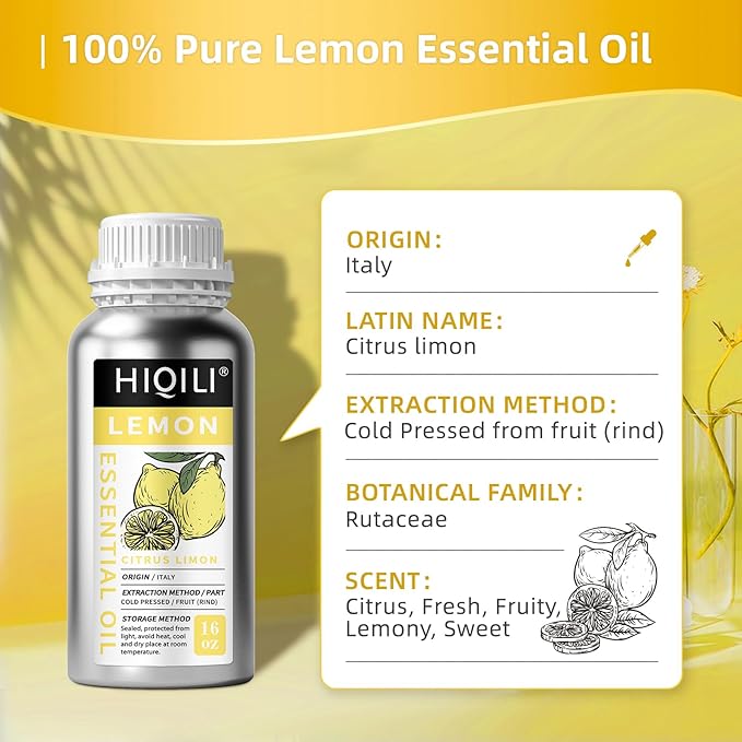 HIQILI Lemon Essential Oil for Cleaning, Degreasing & Household Use, Skin Care, Aromatherapy, Diffuser - 16 Fl Oz-Velvo Beauty