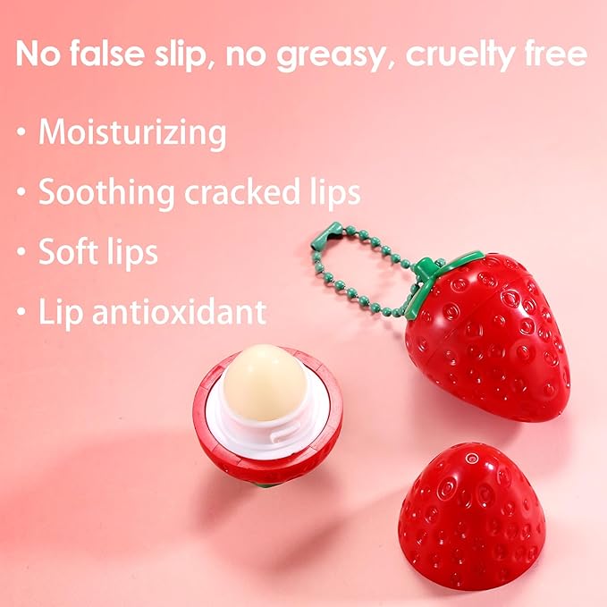 KISSIO Lip Balm,Strawberry Lip Balm,Lip Care with B5 Panthenol,Jojoba Seed Oil and Ceramide,Moisturize and Soothe Chapped Lips,Reduces Lines and Enhances Lip Elasticity,Cruelty Free,0.12 oz(02#)-Velvo Beauty