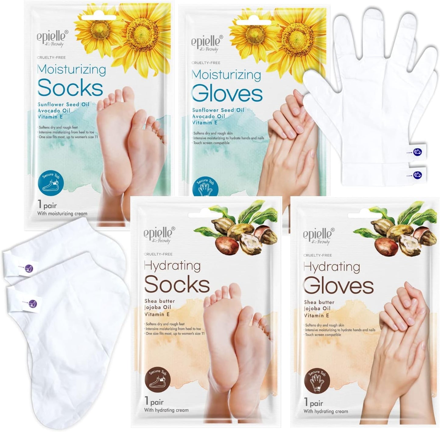 Epielle Hydrating & Moisturizing Hand & Foot Masks 12 Pairs, Relieve and Soften Dry Hands & Cracked Heels with Shea Butter & Sunflower Seed Oil, Korean Skin Care, Spa Set, Self Care Gifts for Women-Velvo Beauty