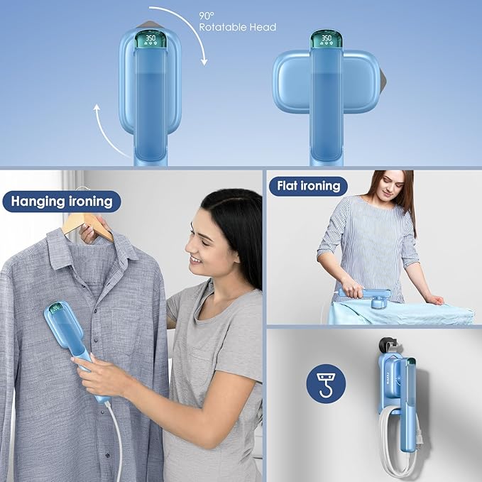 FEPPO Travel Steamer for Clothes, 110-240V Dual Voltage Portable Mini Steamer & Iron 2in1, 1100W Powerful Garment Steamer, Fast Heat Up, Travel Size, HD Display, for Home & Global & Europe Travel-Velvo Beauty