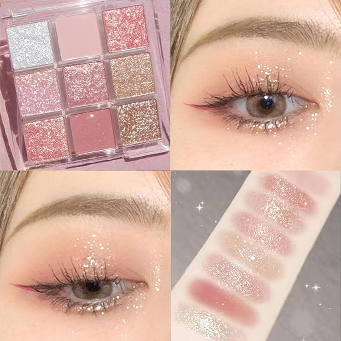 Erinde 9 Colors Eyeshadow Palette, Matte Shimmer Glitter Eye Shadow Palette Makeup, Highly Pigmented Long Lasting Waterproof, Natural Neutral Nude Eyeshadow Makeup Pallet, Sunset Glow-Velvo Beauty