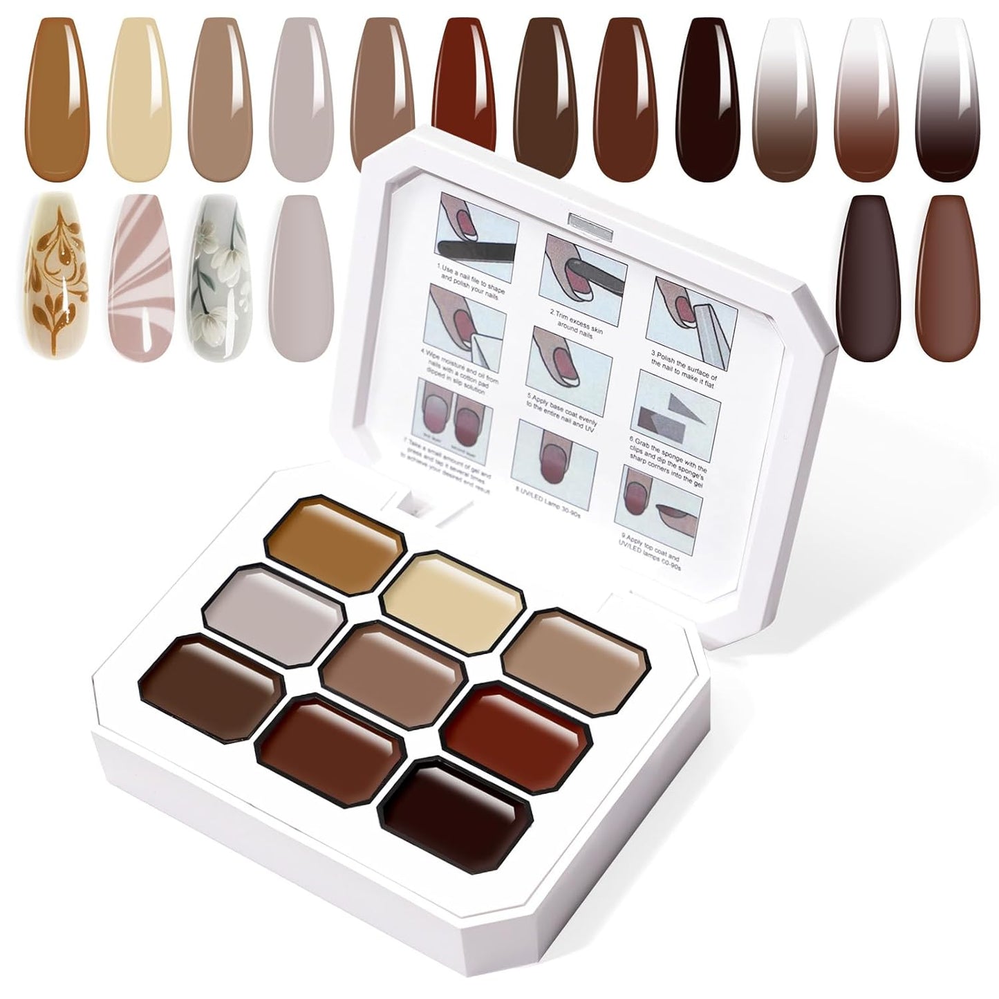 Gradient Painting Gel, 9 Colors Ombre Gel Nail Polish for Cream Brown Color Pigment Pat Aura Nails French Manicure Soak Off UV Long-lasting Home Salon DIY Nail Art Coconut Latte 1-Velvo Beauty