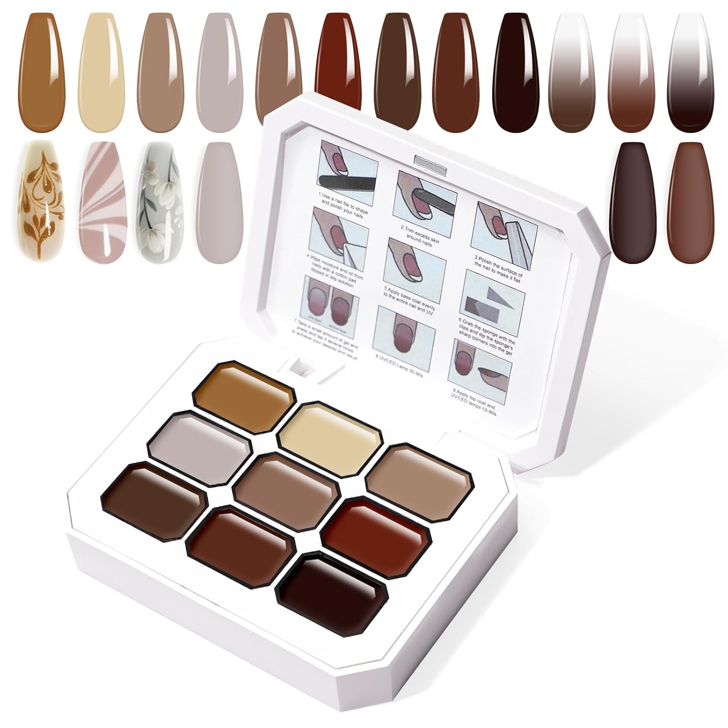 Gradient Painting Gel, 9 Colors Ombre Gel Nail Polish for Cream Brown Color Pigment Pat Aura Nails French Manicure Soak Off UV Long-lasting Home Salon DIY Nail Art Coconut Latte 1-Velvo Beauty