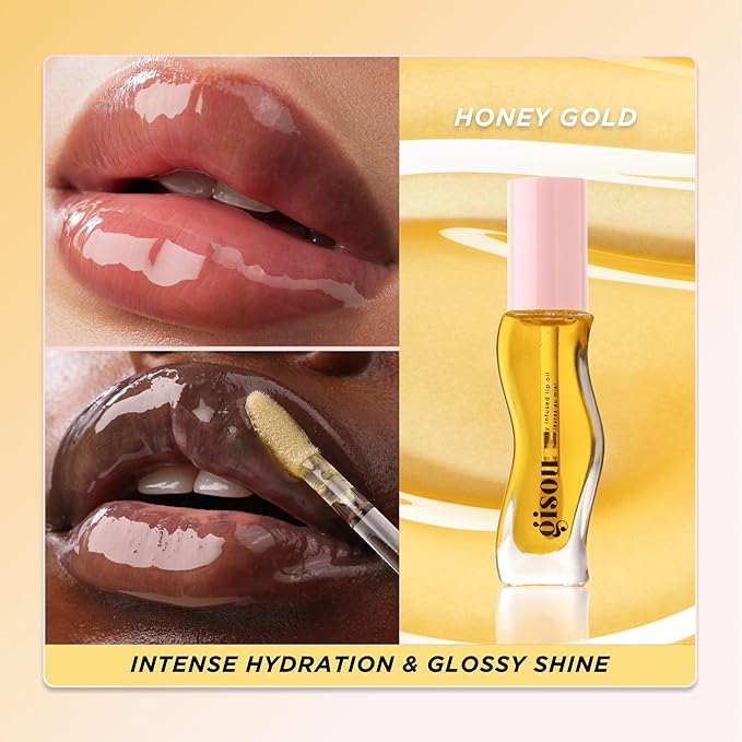 Gisou Honey Infused Hydrating Lip Oil, Nourishing Moisturizer for Dry Lips, High Shine, Smooth Finish, Clear Golden Glow, Fresh Honey Scent, 8ml-Velvo Beauty