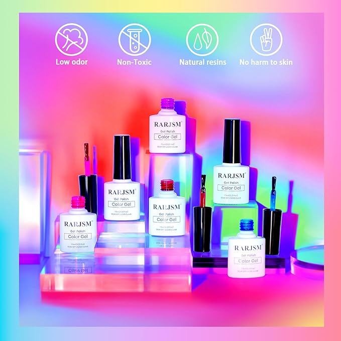 RARJSM Neon Jelly Gel Nail Polish Set 6pcs Clear Crytal Glass Yellow Blue Green Red Pink Purple Transparent Sheer Gel Varnish LED UV Curing Requires French Manicure Soad off Summer Iridescent Colors-Velvo Beauty