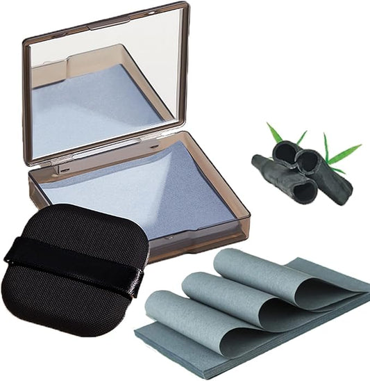 Natural Bamboo Charcoal Facial Oil Blotting Paper,100pcs Oil Blotting Sheets with Portable Mirror & Makeup Puff for Oily Face Skin,Oil Control Film Easy Take Out Handy Friendly Oil Absorbing Tissues-Velvo Beauty