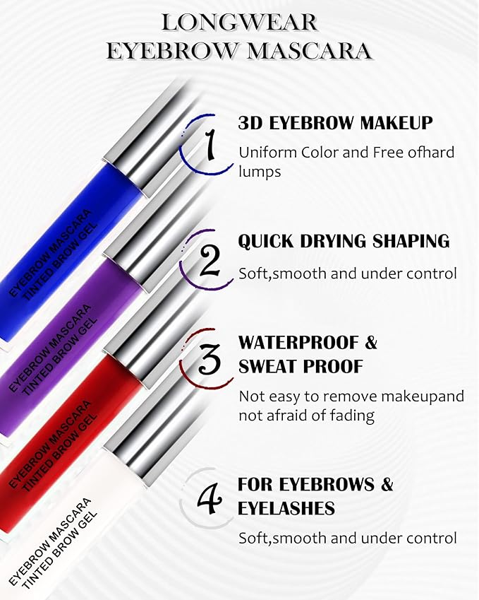 Tinted Eyebrow Mascara Gel-1Pcs Long-lasting Waterproof Smudge-proof Purple Brow Glue Colored Liquid Mascara,Tinted Brow Filler Curling Mascara,Women‘s Day Eye Makeup Gift for Women Girl-08-Velvo Beauty