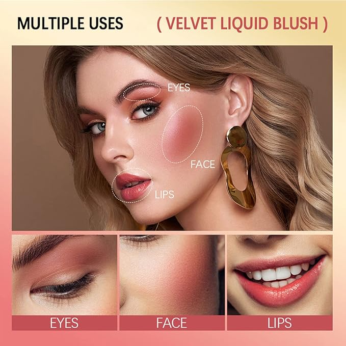 Liquid Blush for Cheeks, Soft Cream Face Blush Makeup, Natural Matte Finish Looking, Smudge Proof, Moisturizing Face Blush Stick for Cheek Tint-Velvo Beauty