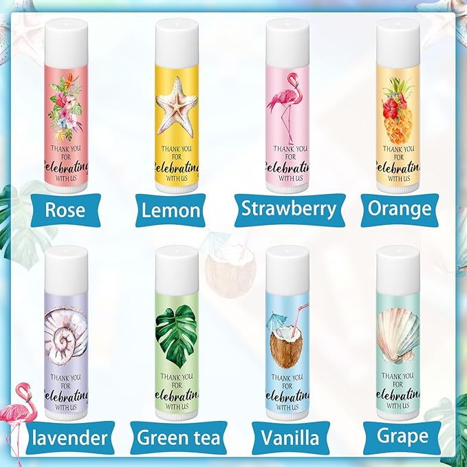 48 Pcs Beach Wedding Favors Thank You Lip Balms Bulk Wedding Lip Balm Appreciation Gift Flamingo Lip Balms Tropical Bridal Lip Balm for Guest Bridesmaid Bachelorette Party Graduate Teacher-Velvo Beauty