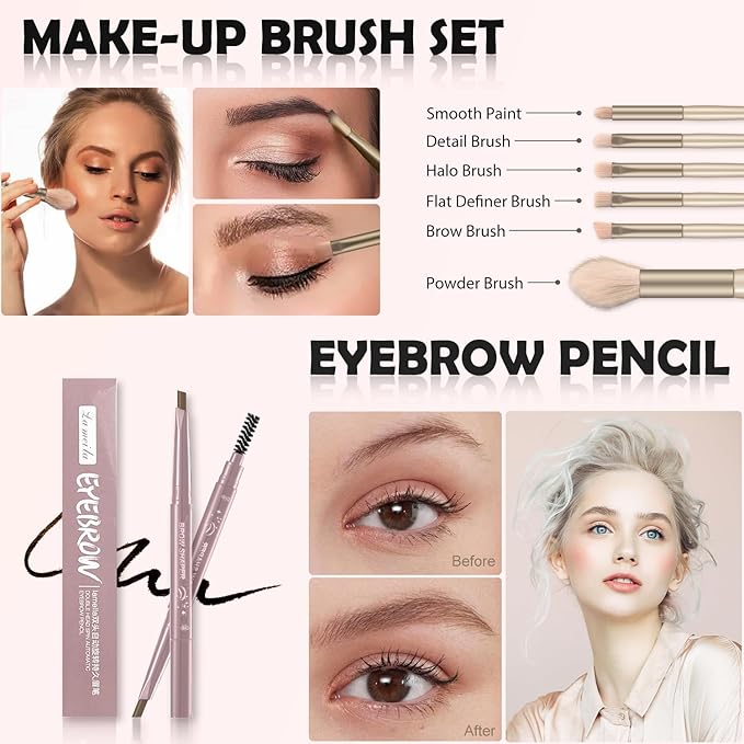 All in One Makeup Kit - Makeup Set for Women, Girls & Teens, Include 10 Colors Eyeshadow Palette, Lip Gloss, Eyebrow & Eyeliner Pencil, Waterproof Mascara, 6 Pcs Makeup Brushes (Morandi Cement)-Velvo Beauty