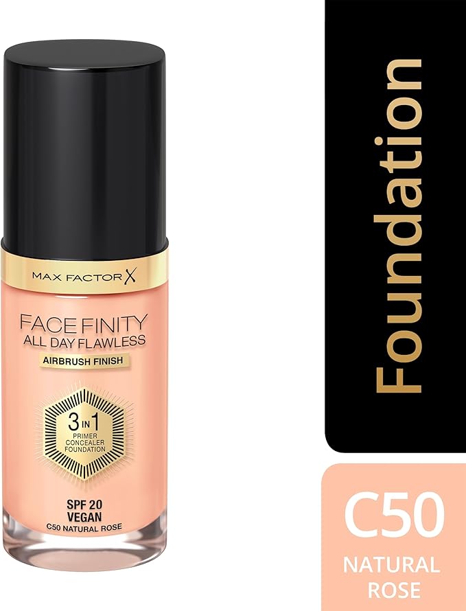 Max Factor Facefinity All Day Flawless 3 In 1 Foundation SPF 20, No. 50 Natural-Velvo Beauty