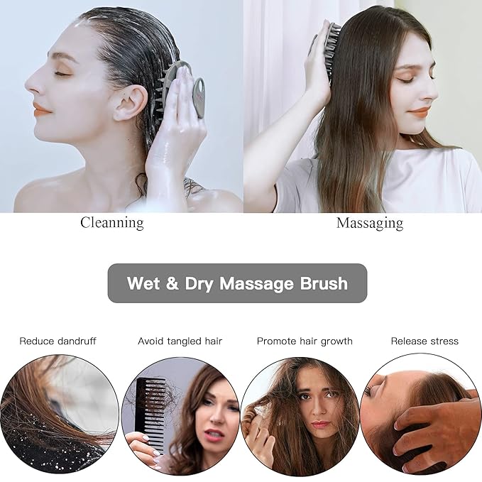 INNERNEED One-Piece Scalp Massager Shampoo Brush, Wet & Dry Scalp Care Head Scrubber Hair Washing, Soft Silicone Bristles, for Hair Growth, Dandruff Removal, Comfortable for All Hair Types (Gray)-Velvo Beauty